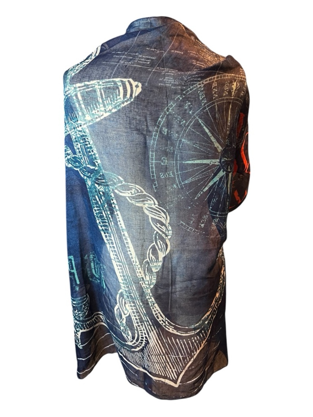 Nautical Anchor Print Wrap Scarf - Navy Blue